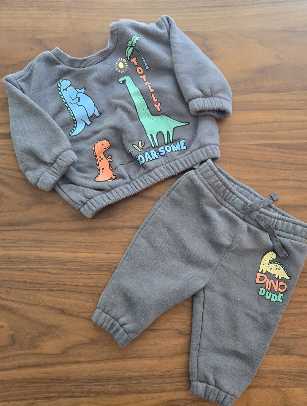 Primark Dino Dude Roar-some Grey Pullover Jogger Set 3m
